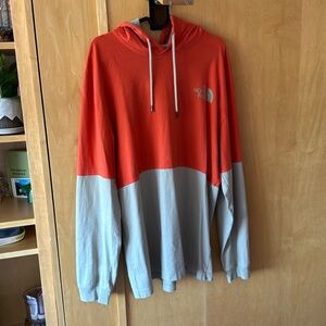 North face men’s  medium lightweight hoodie orange and tan color block